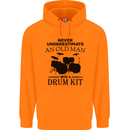 Old Man Drumming Drum Kit Drummer Funny Childrens Kids Hoodie Orange