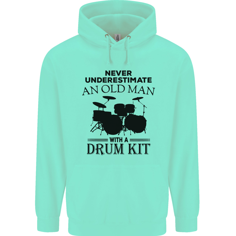 Old Man Drumming Drum Kit Drummer Funny Childrens Kids Hoodie Peppermint