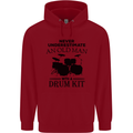 Old Man Drumming Drum Kit Drummer Funny Childrens Kids Hoodie Red