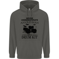 Old Man Drumming Drum Kit Drummer Funny Childrens Kids Hoodie Storm Grey