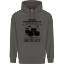 Old Man Drumming Drum Kit Drummer Funny Childrens Kids Hoodie Storm Grey