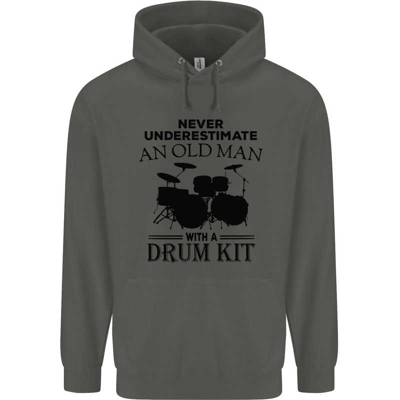 Old Man Drumming Drum Kit Drummer Funny Childrens Kids Hoodie Storm Grey