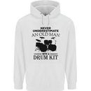 Old Man Drumming Drum Kit Drummer Funny Childrens Kids Hoodie White
