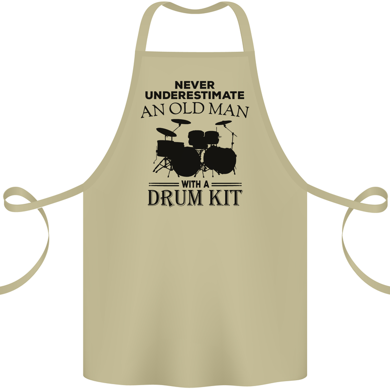 Old Man Drumming Drum Kit Drummer Funny Cotton Apron 100% Organic Khaki