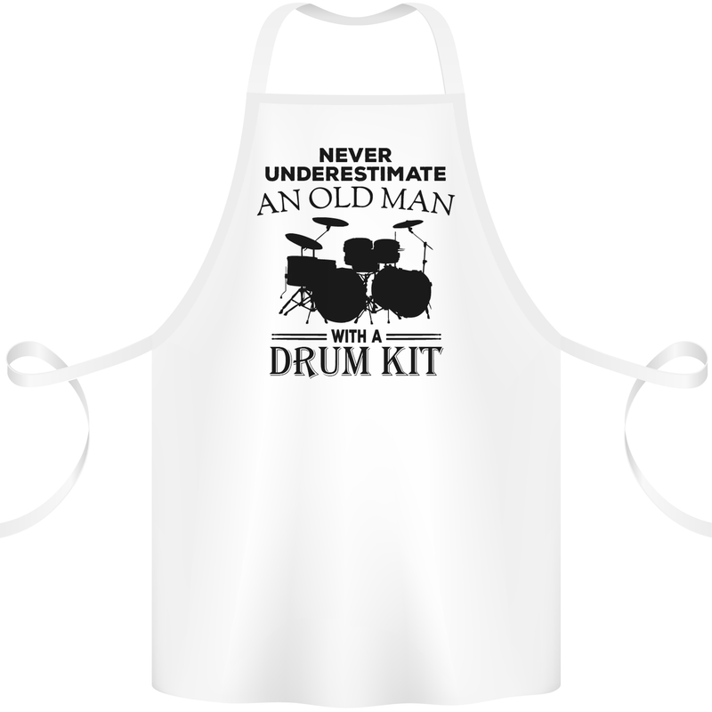 Old Man Drumming Drum Kit Drummer Funny Cotton Apron 100% Organic White