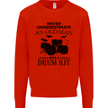 Old Man Drumming Drum Kit Drummer Funny Kids Sweatshirt Jumper Bright Red