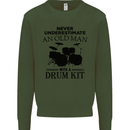 Old Man Drumming Drum Kit Drummer Funny Kids Sweatshirt Jumper Forest Green