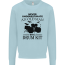 Old Man Drumming Drum Kit Drummer Funny Kids Sweatshirt Jumper Light Blue