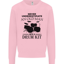 Old Man Drumming Drum Kit Drummer Funny Kids Sweatshirt Jumper Light Pink