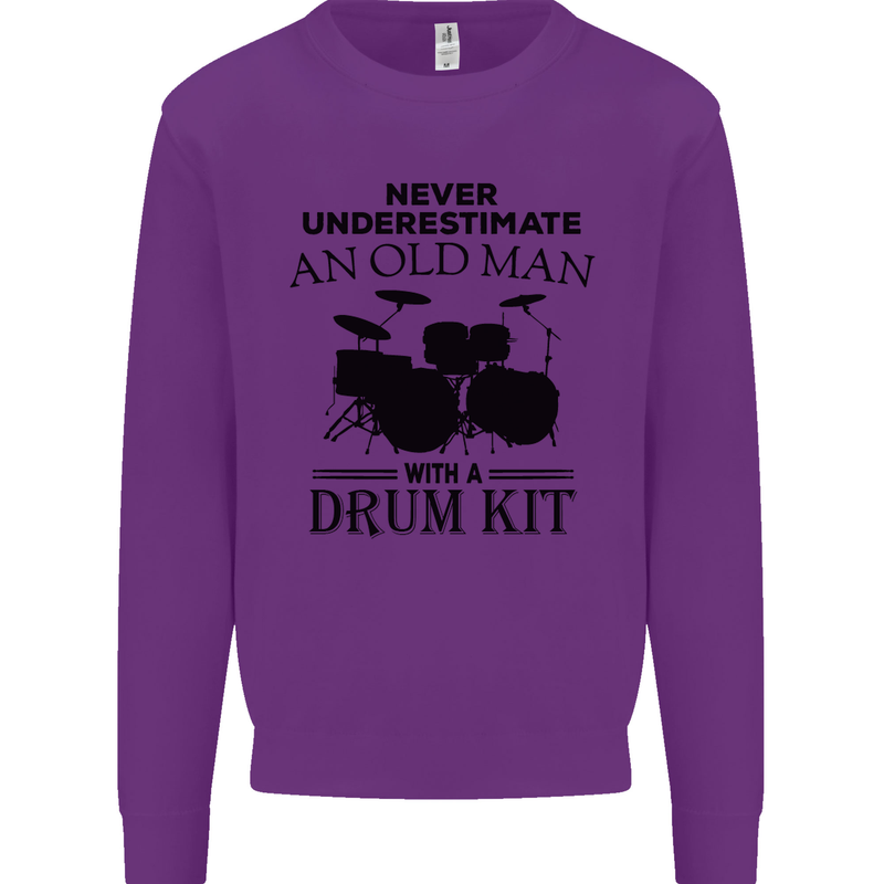 Old Man Drumming Drum Kit Drummer Funny Kids Sweatshirt Jumper Purple