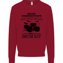 Old Man Drumming Drum Kit Drummer Funny Kids Sweatshirt Jumper Red