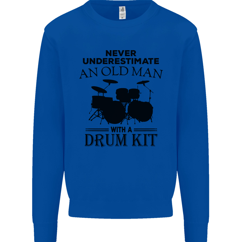 Old Man Drumming Drum Kit Drummer Funny Kids Sweatshirt Jumper Royal Blue