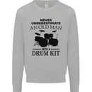 Old Man Drumming Drum Kit Drummer Funny Kids Sweatshirt Jumper Sports Grey