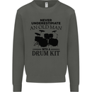 Old Man Drumming Drum Kit Drummer Funny Kids Sweatshirt Jumper Storm Grey