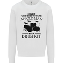 Old Man Drumming Drum Kit Drummer Funny Kids Sweatshirt Jumper White