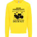 Old Man Drumming Drum Kit Drummer Funny Kids Sweatshirt Jumper Yellow
