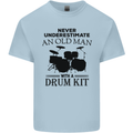 Old Man Drumming Drum Kit Drummer Funny Kids T-Shirt Childrens Light Blue