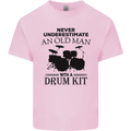 Old Man Drumming Drum Kit Drummer Funny Kids T-Shirt Childrens Light Pink