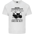 Old Man Drumming Drum Kit Drummer Funny Kids T-Shirt Childrens White