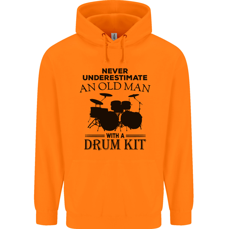 Old Man Drumming Drum Kit Drummer Funny Mens 80% Cotton Hoodie Orange
