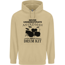 Old Man Drumming Drum Kit Drummer Funny Mens 80% Cotton Hoodie Sand
