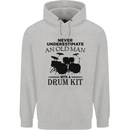Old Man Drumming Drum Kit Drummer Funny Mens 80% Cotton Hoodie Sports Grey