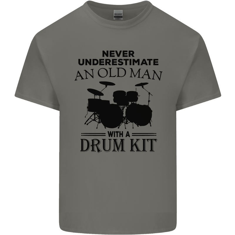 Old Man Drumming Drum Kit Drummer Funny Mens Cotton T-Shirt Tee Top Charcoal