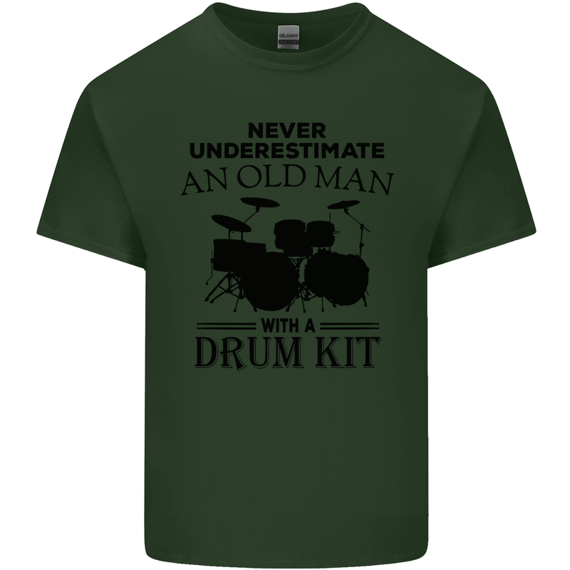 Old Man Drumming Drum Kit Drummer Funny Mens Cotton T-Shirt Tee Top Forest Green