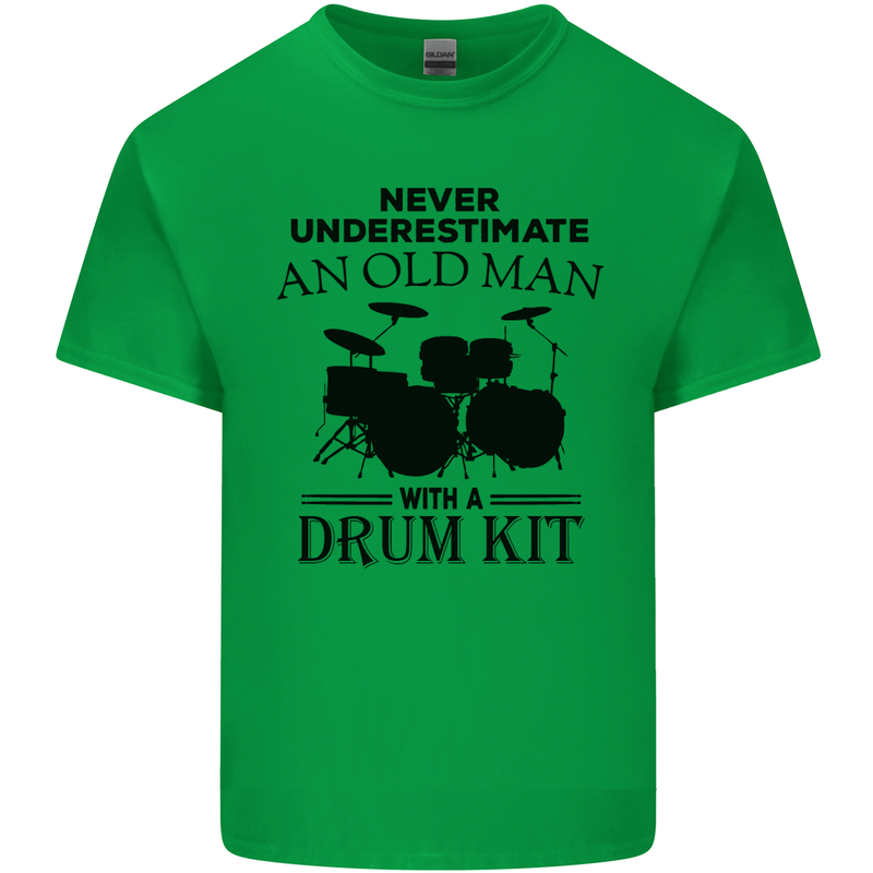 Old Man Drumming Drum Kit Drummer Funny Mens Cotton T-Shirt Tee Top Irish Green