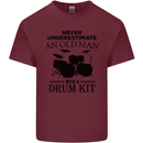 Old Man Drumming Drum Kit Drummer Funny Mens Cotton T-Shirt Tee Top Maroon