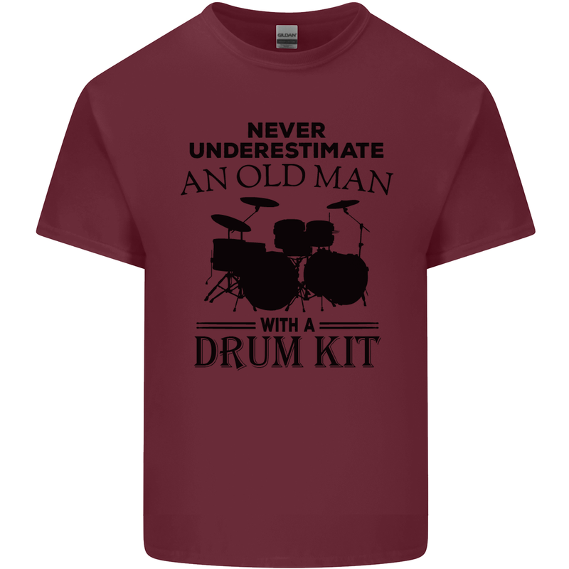 Old Man Drumming Drum Kit Drummer Funny Mens Cotton T-Shirt Tee Top Maroon