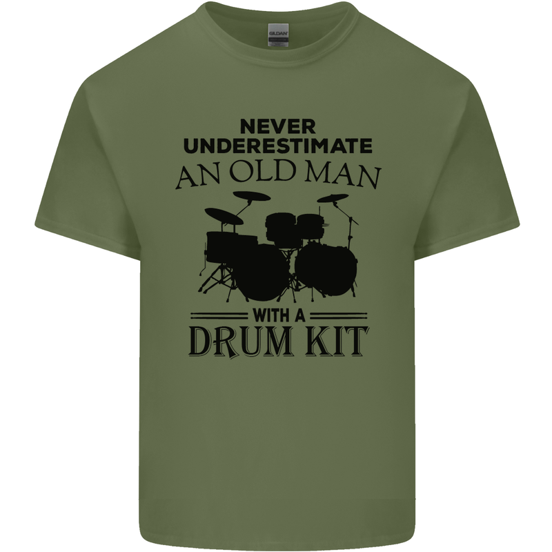 Old Man Drumming Drum Kit Drummer Funny Mens Cotton T-Shirt Tee Top Military Green