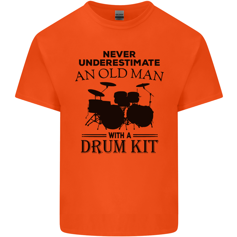 Old Man Drumming Drum Kit Drummer Funny Mens Cotton T-Shirt Tee Top Orange