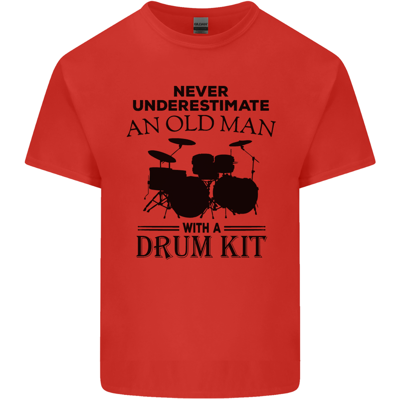 Old Man Drumming Drum Kit Drummer Funny Mens Cotton T-Shirt Tee Top Red