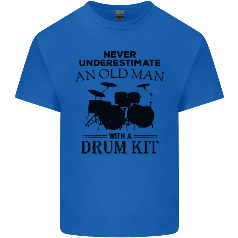 Old Man Drumming Drum Kit Drummer Funny Mens Cotton T-Shirt Tee Top Royal Blue