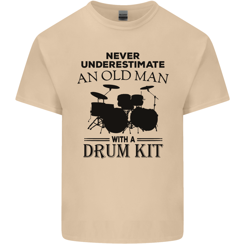 Old Man Drumming Drum Kit Drummer Funny Mens Cotton T-Shirt Tee Top Sand