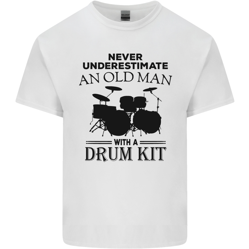 Old Man Drumming Drum Kit Drummer Funny Mens Cotton T-Shirt Tee Top White