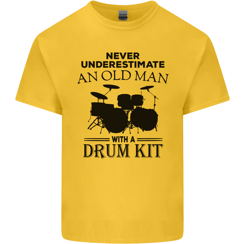 Old Man Drumming Drum Kit Drummer Funny Mens Cotton T-Shirt Tee Top Yellow