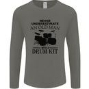 Old Man Drumming Drum Kit Drummer Funny Mens Long Sleeve T-Shirt Charcoal