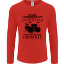 Old Man Drumming Drum Kit Drummer Funny Mens Long Sleeve T-Shirt Red