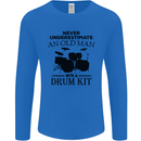 Old Man Drumming Drum Kit Drummer Funny Mens Long Sleeve T-Shirt Royal Blue