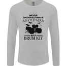 Old Man Drumming Drum Kit Drummer Funny Mens Long Sleeve T-Shirt Sports Grey