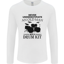 Old Man Drumming Drum Kit Drummer Funny Mens Long Sleeve T-Shirt White