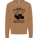 Old Man Drumming Drum Kit Drummer Funny Mens Sweatshirt Jumper Caramel Latte