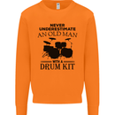 Old Man Drumming Drum Kit Drummer Funny Mens Sweatshirt Jumper Orange