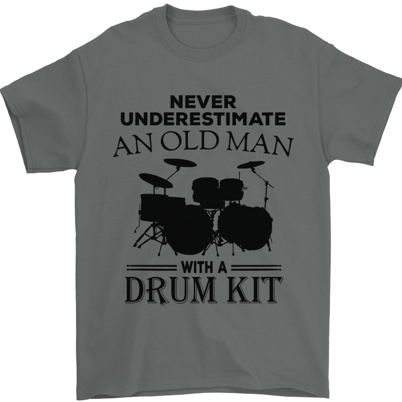 Old Man Drumming Drum Kit Drummer Funny Mens T-Shirt Cotton Gildan Charcoal