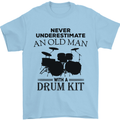 Old Man Drumming Drum Kit Drummer Funny Mens T-Shirt Cotton Gildan Light Blue