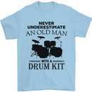 Old Man Drumming Drum Kit Drummer Funny Mens T-Shirt Cotton Gildan Light Blue