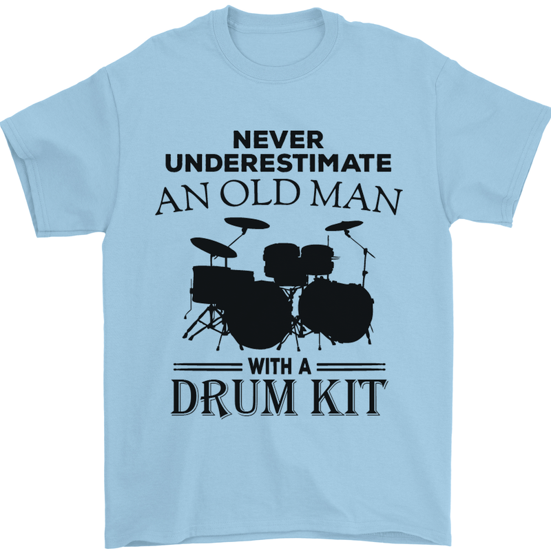 Old Man Drumming Drum Kit Drummer Funny Mens T-Shirt Cotton Gildan Light Blue