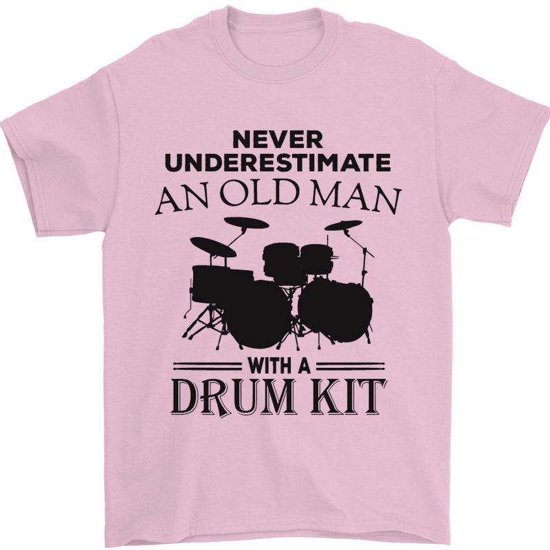 Old Man Drumming Drum Kit Drummer Funny Mens T-Shirt Cotton Gildan Light Pink